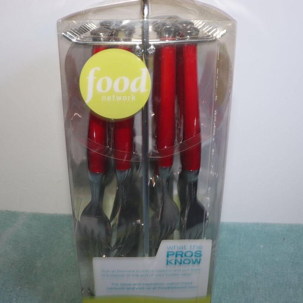 FOOD NETWORK Service for 4 Flatware 20 Piece Set W/Hanging Storage Rack Red New - Picture 5 of 7